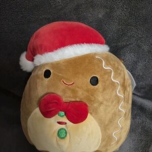 Squishmallows Jordan Brown Gingerbread with Red Santa Hat